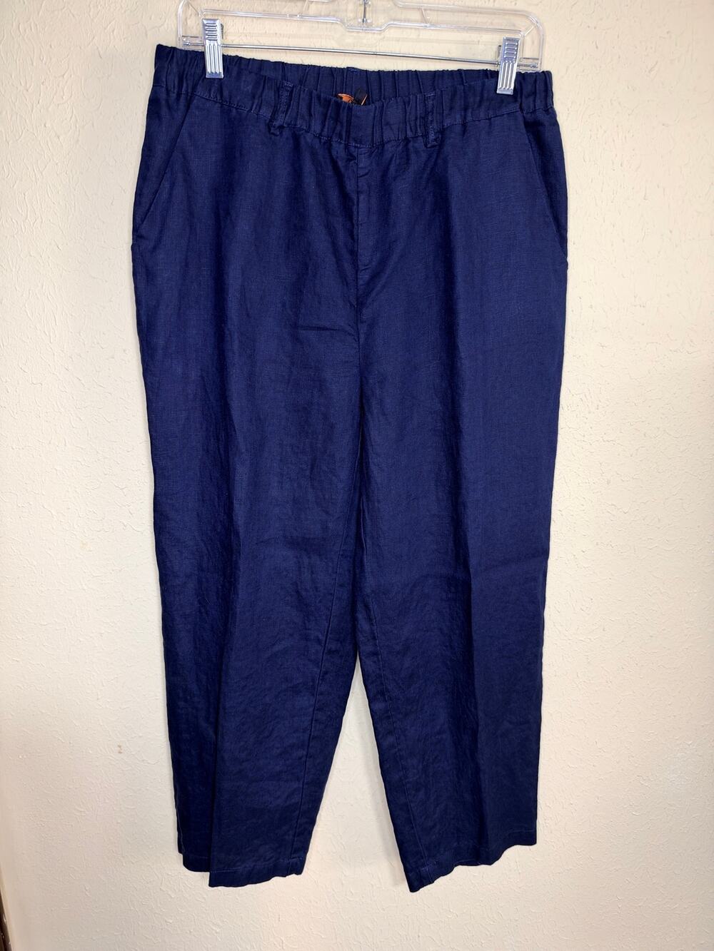 Quince Women's Size Medium Navy 100% Linen Pants Coastal Quiet Luxury Minimalist